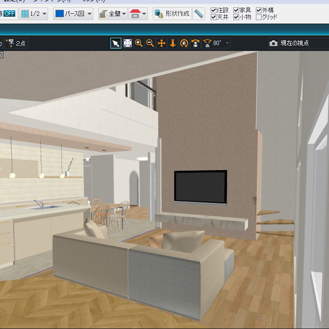 ３Dマイホームデザイナーの操作画面　完成したリビング